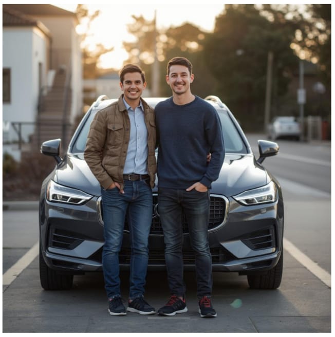 Father and Son with New Car